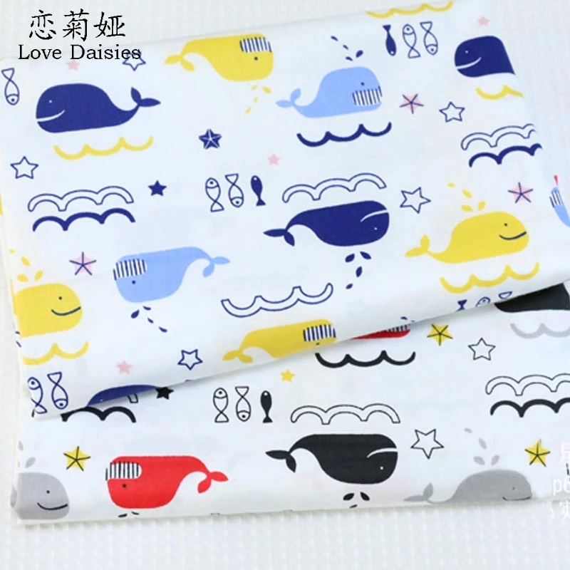Хлопок саржа ткань Нордический ветер мультфильм милые киты DIY для детей постельный принадлежности подушки лоскутное ручной работы ткань