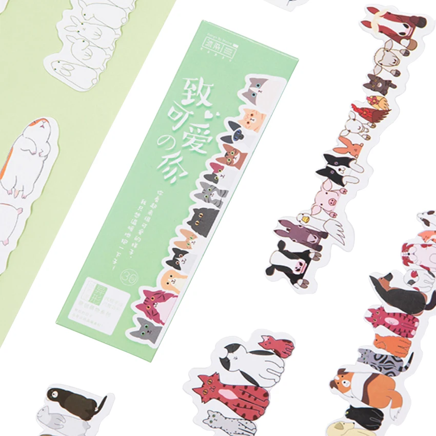 

30pcs/box Small Cartoon Animal For lovely cat Paper Bookmark Book Holder Message Card Party Invitation School Office Supply