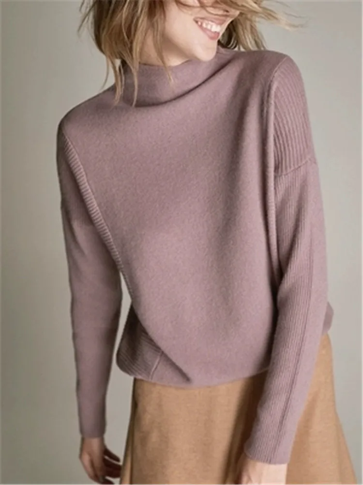 S Camel Punto Larga pink Las Hecho Delgado Cachemira Llegada De 100 Suéter Nueva Sólido Cuello Mano A Mujeres Color Alto 2xl Manga RxUAwnfq