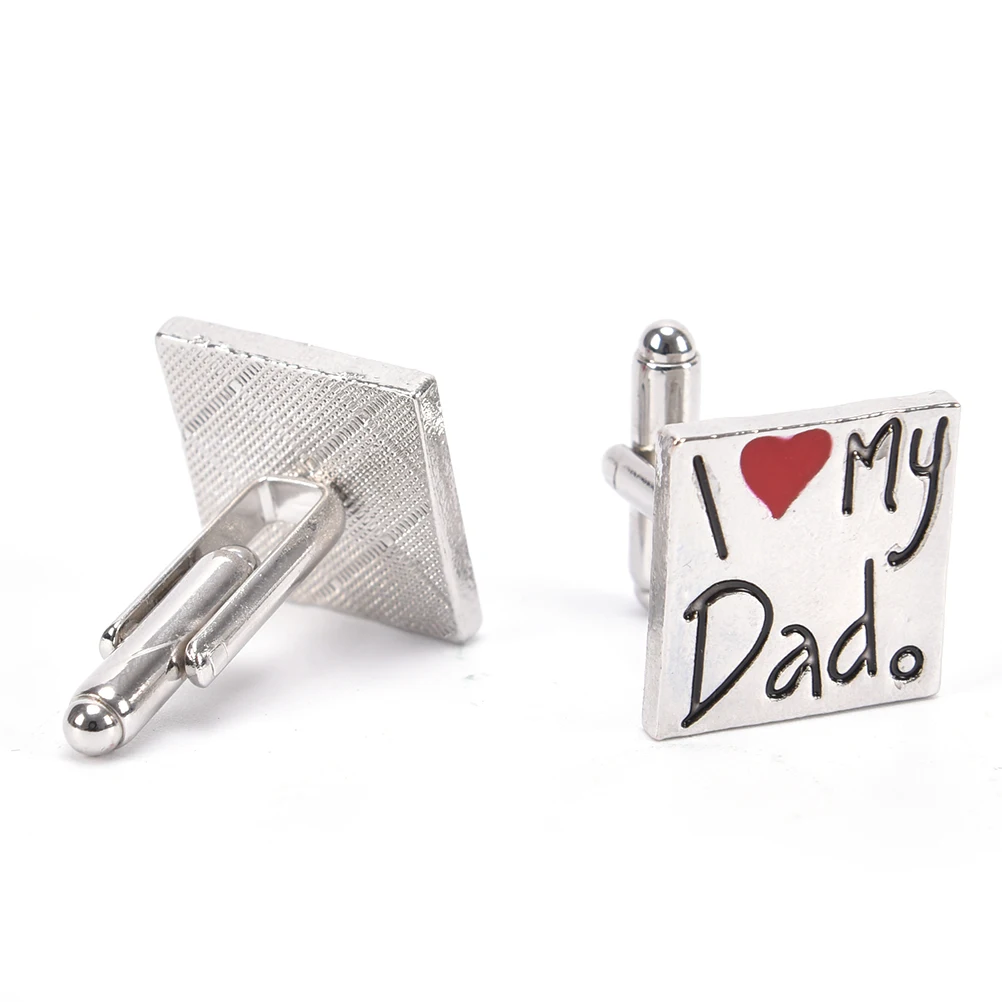 1Pair I Love My Dad Cufflinks Red Heart Silver Cufflinks for Wedding Fathers Day Daughter