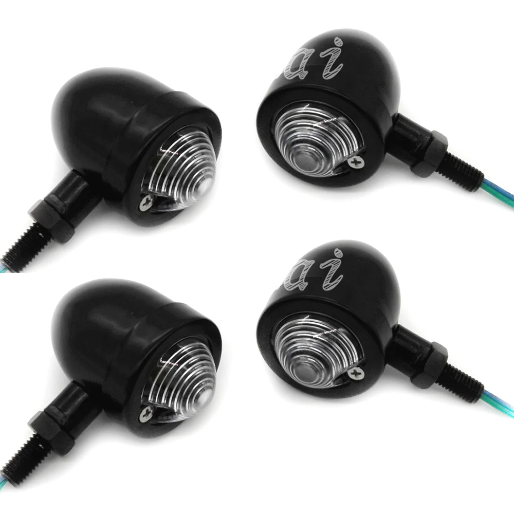 2Pair Motorcycle Black Clear Lens Bullet Heavy Metal Turn Signals Bulb