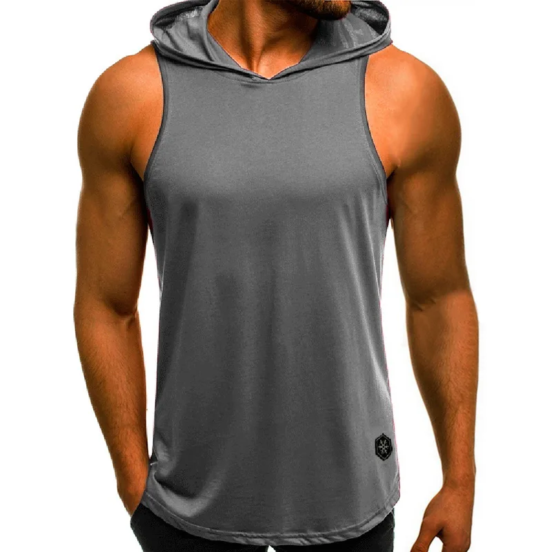 

HEFLASHOR Trend Men Sleeveless Hooded Tank Tops Mens Bodybuilding Workout Tank Tops Muscle Fitness Gymwear Summer Sleeveless Top