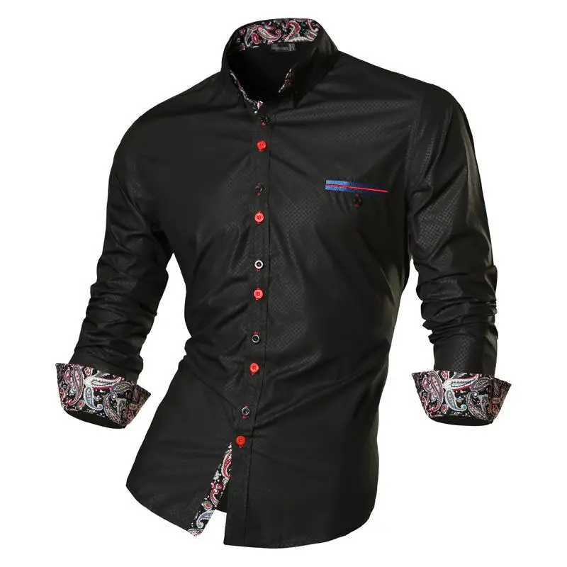 

Jeansian Men's Fashion Dress Casual Shirts Button Down Long Sleeve Slim Fit Designer Z027 Black2
