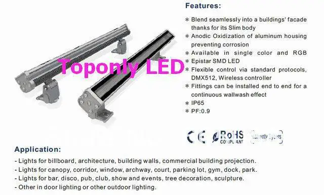 500 мм линейный 24 Вт DC24v rgb светодиодный настенный светильник IP65 водонепроницаемый освещения совместим с DMX512 и нормальный rgb контроллер 10 шт./лот