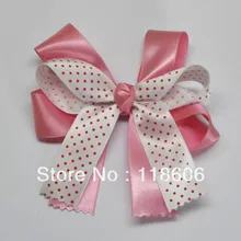 60 шт./партия, детский танцевальный бант, атлас в горошек, лента для волос, розовый цвет