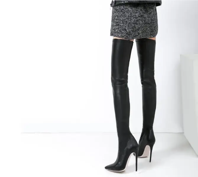Женские кожаные чулки Сапоги выше колен с высоким каблуком|boots leather stockings|boots high