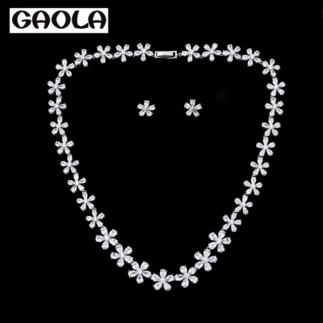 Women S Fashion White Gold Color Necklace Earrings Flower Wedding Women S Fashion White Gold Color Necklace Earrings Flower Wedding Jewelry Sets Gln0263 Gle0780