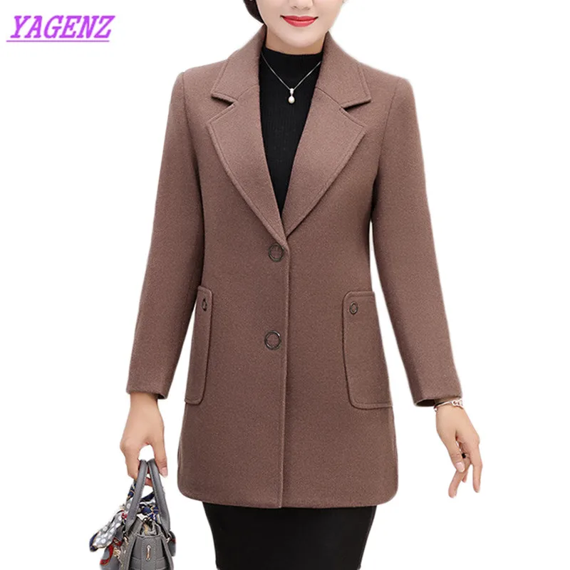 

Plus Size Ladies Woolen Coats Middle-aged Women Woolen Jacket Autumn Winter Medium Length Solid Color Loose Jackets Coat 5XL 915