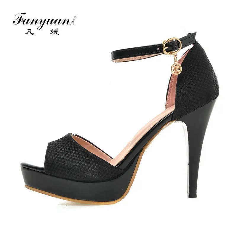 

2018 Fanyuan Ladies Platform Sandals Peep Toe Women's Dress Shoes Black Ankle Strap Female's High Heels Classy Party Wear Shoes