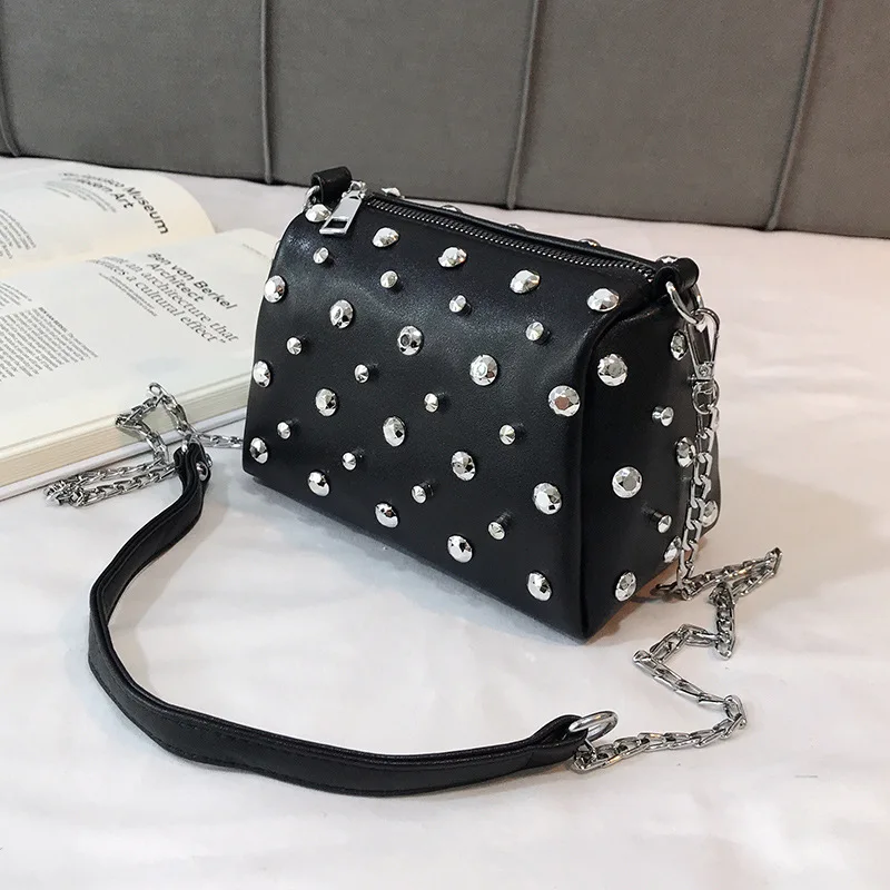 Yogodlns Bags For Women New Fashion Rivet PU Leather Women Bag Diamonds Shoulder Messenger Bag Chains Small Flap Crossbody Bag