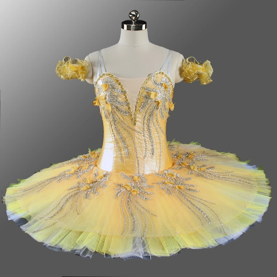 

Flower Fairy Yellow Gold Ballet Tutu For Performance Women Pancake Professional Platter Stage Ballerina tutus for women