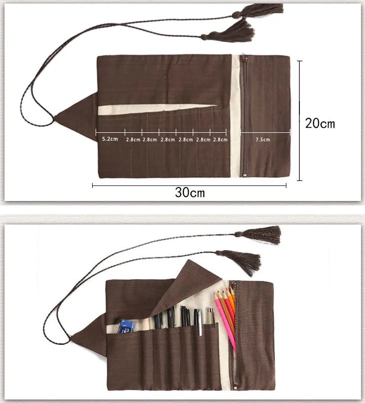 Ретро Тотем Холст Карандаш Чехол ручной работы карандаши рулон держатель для обертки Органайзер Для авторучки, гель, каллиграфия, школьные канцелярские принадлежности