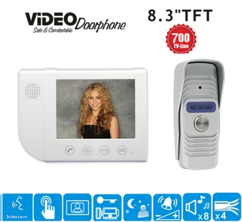 

ZHUDELE Luxury top quality 8.3" video door phone home security intercom system doorbell 700 TVL HD camera waterproof cover 1V1