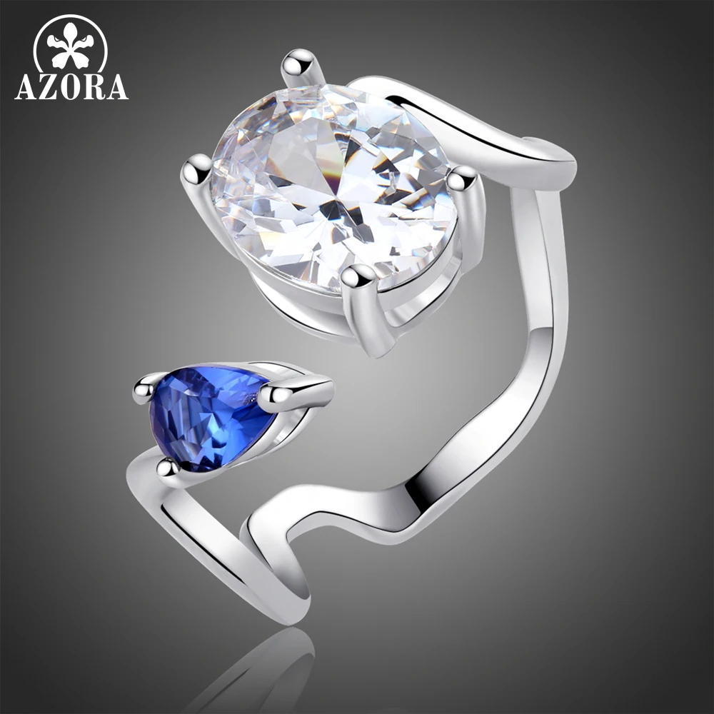 

AZORA Elegant Clear Oval and Blue Pear Cut Cubic Zircon Adjustable Size Rings for Women Engagement Wedding Bridal Jewelry TR0229