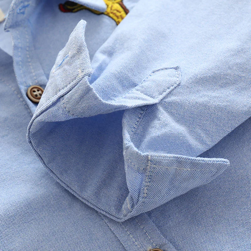 Spring Autumn 2 3 4 6 8 10 Years Children'S Cloth Turn-Down Collar Long Sleeve Embroidery Animal Baby Kids Boys Cotton Shirt