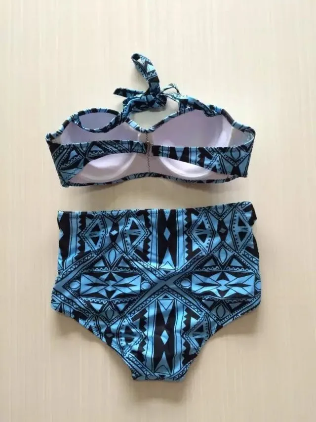AZTEC Blue high waisted bikini swimsuits swimwear beachwear bathing suits (4)