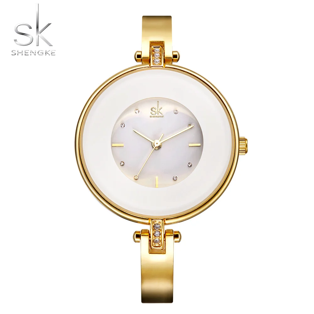 

Shengke Fashion Lady Quartz Watch Round Steel Cystal Diamond Golden watches forr women gift box for choice Wristwatches 2019
