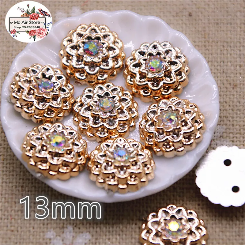 

50pcs 13mm rhinestone round flower golden flat back Buttons Home Garden Crafts Cabochon Scrapbooking Clothing accessories