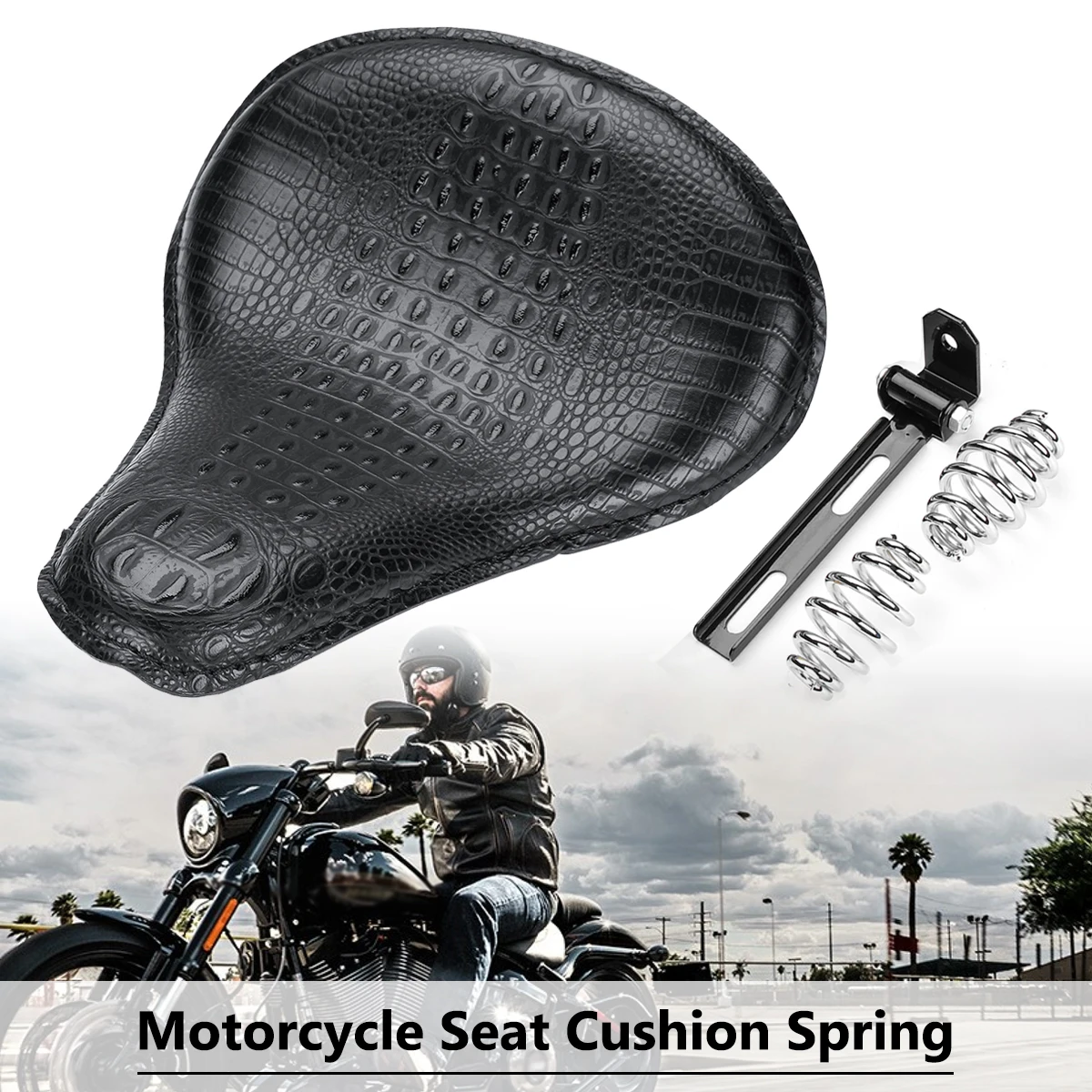 

Universal Motorcycle Saddle Solo Seat Cushion Spring Crocodile Leather Style for Harley/Honda/Yamaha/Kawasaki