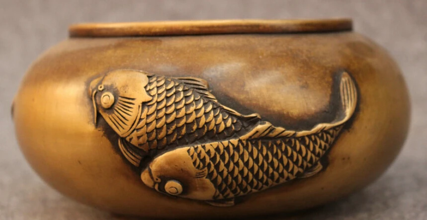 

JP S0606 Folk Chinese Buddhism Bronze Wealth Fish Statue Jar Bowl Incense Burner Censer Discount 35%