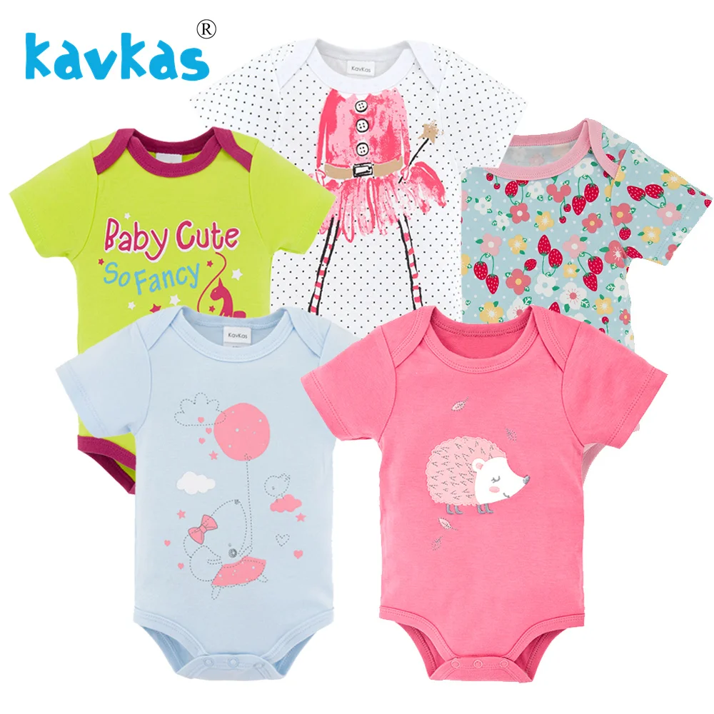 Kavkas/Новое поступление, летняя одежда для малышей 5 предметов, комбинезон с коротким рукавом для новорожденных мальчиков и девочек, хлопковый Детский комбинезон с принтом