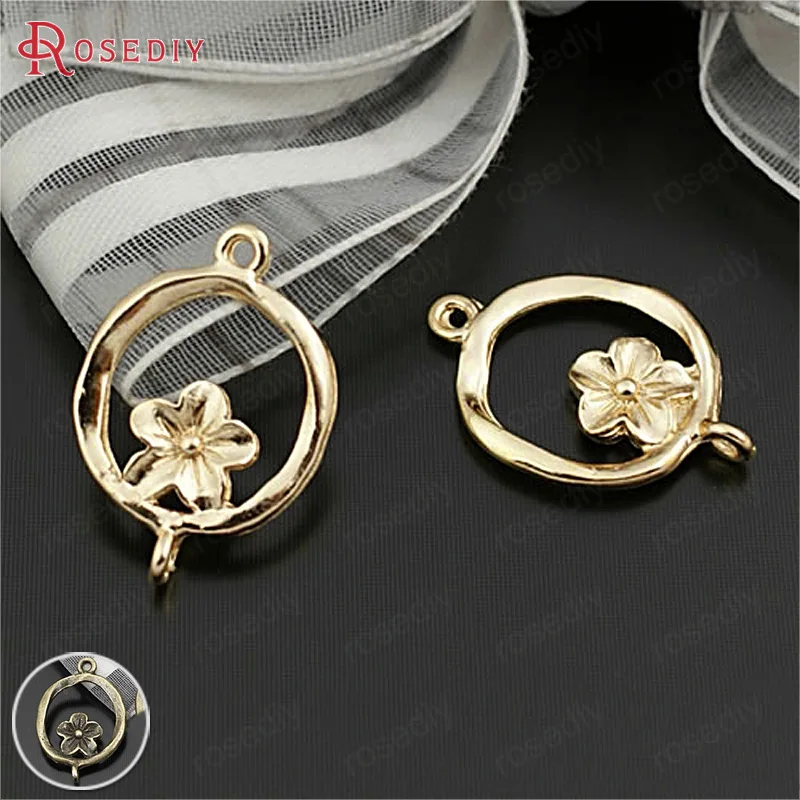 buy (28658)50PCS 15MM Champagne Gold Color Plated Zinc Alloy with Flower Round Earrings Connector Charms Diy Jewelry Accessories