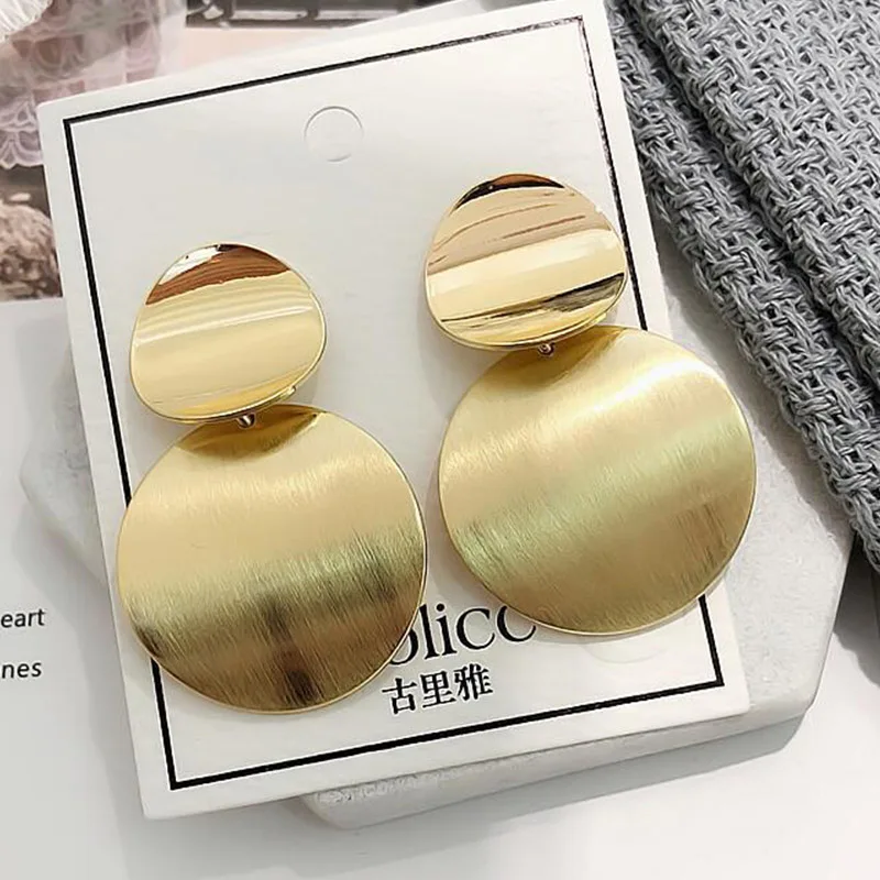 

New Boho Metal Drop Earrings Trendy Gold Silver Color Round Statement Earrings for Women Sequin Hanging Earrings Fashion Jewelry