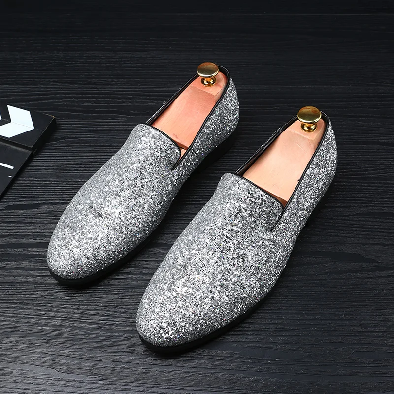 designer shoes men silver gold spiked loafers male rhinestone luxury brand dressing moccasins studded cool flats shoes for men (71)