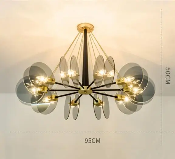 Скандинавские золотые металлические янтарные/Синие Серые стеклянные E14 светодиодные люстры для гостиной, люстры, люстры, светильники - Цвет абажура: 10 light blue gray