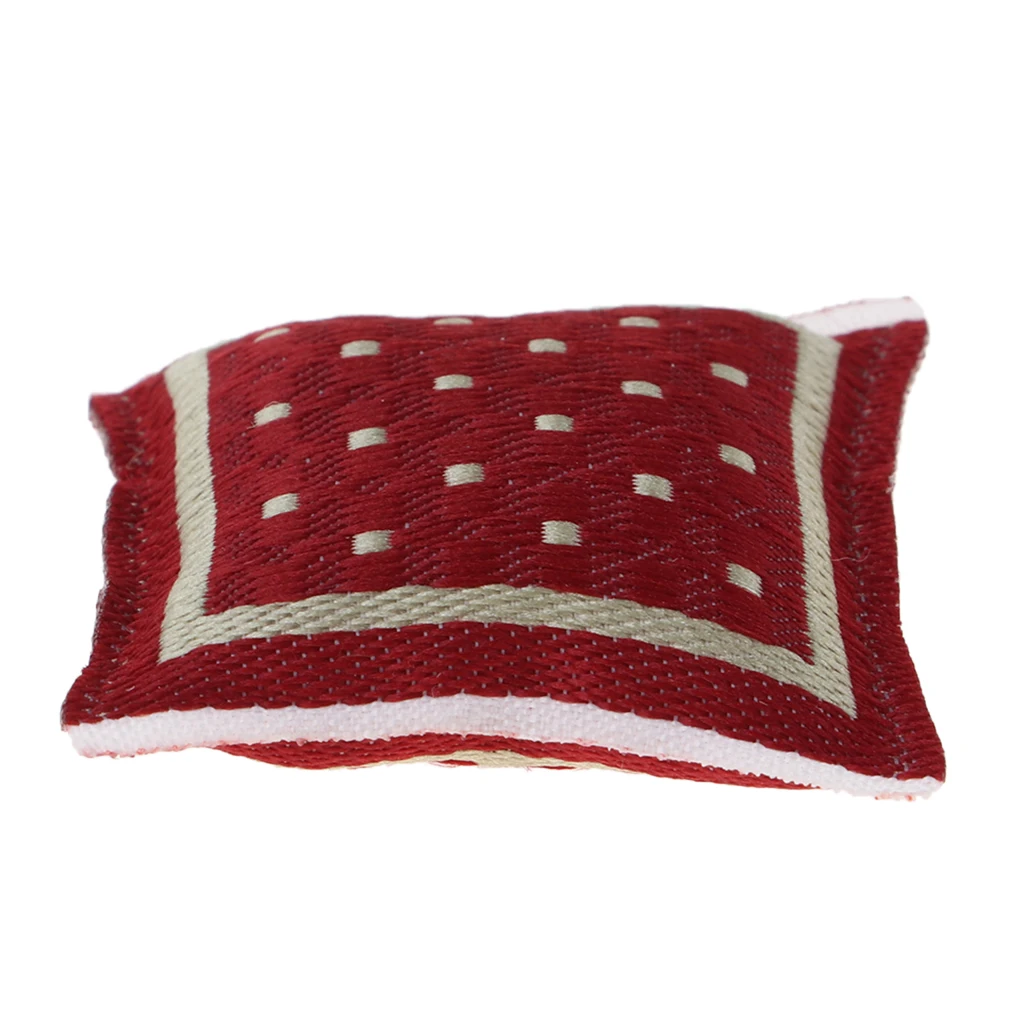 1/12 Dollhouse Miniature Woven Cushions Pillow Sofa Bedroom Accessory Red
