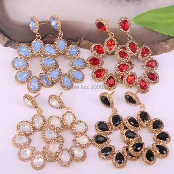 

Trendy 4Pair Flower Bohemia Water Drop Mixed Color Crystal Pave Golden Rhinestone Earrings For Women