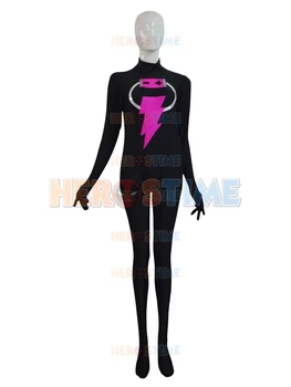 

2018 Custom Made Style Black Female Lightning Pattern Superhero Costume High Elastic Spandex Zentai Bodysuit Male/Female