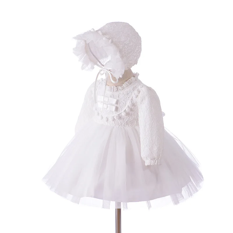 

Baby Dress Newborn Princess Girls Long Sleeves Dresses Infant Baptism Wedding Vestido Infantil Clothes with Fur Balls