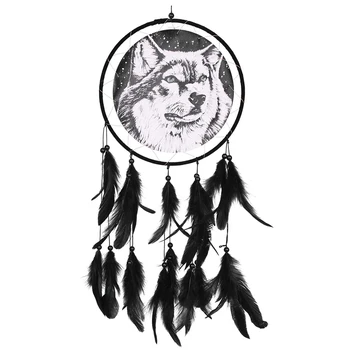 

Dream Catcher Wolf Dream catcher Black Dream catcher Indian Dream Catcher with Animal Pattern Side 1 circle Dreamcatcher Wall