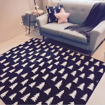 

Nordic geometric black and white carpet trees forest bedroom door living room rug velvet soft sofa cushion tapete kids play mat
