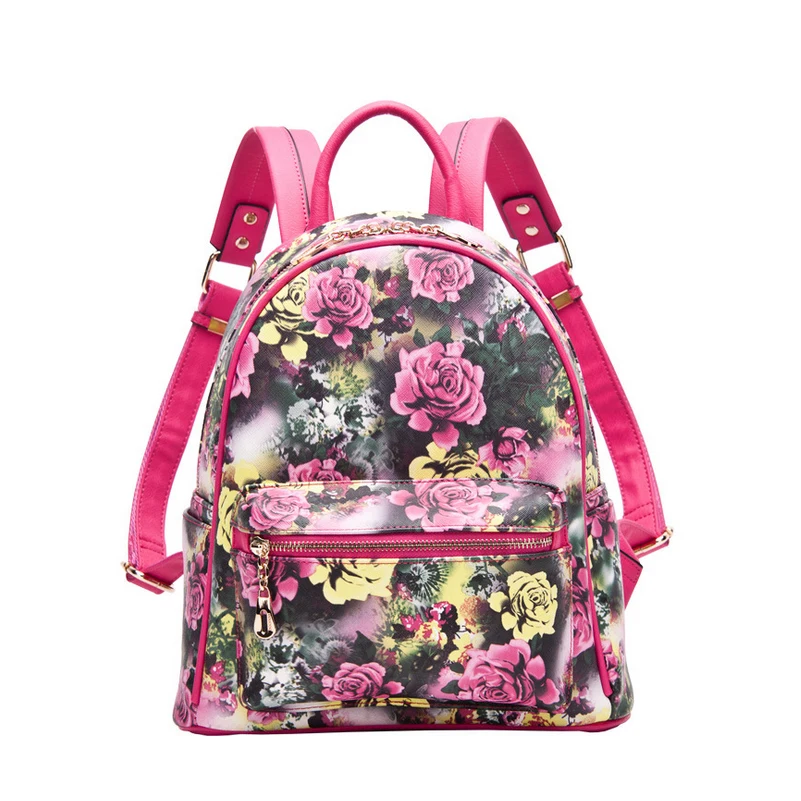 Vintage Mini Floral Backpack Casual Women Printing Flowers Bags Cute PU