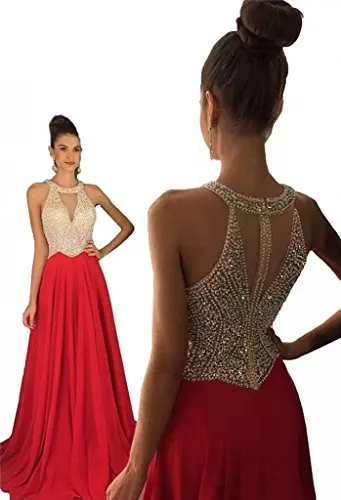 

High Neck Beaded Chiffon Long Prom Dress Formal Evening Gown Robe Soiree Longue Femme Formal Dresses Abiye Gece Elbisesi