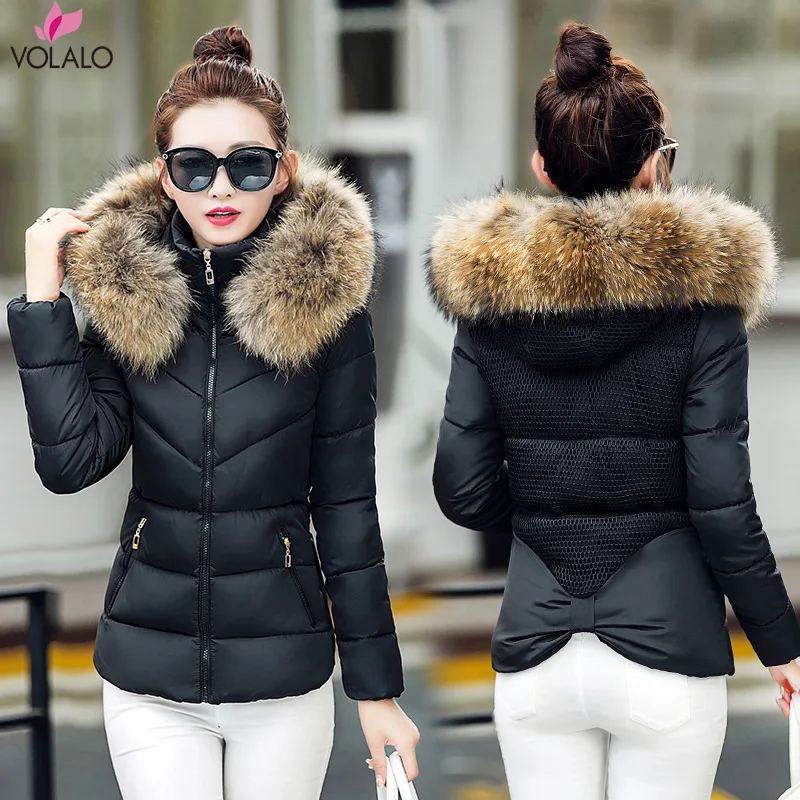

2019 Winter Parkas Women Fur Collar Coats Jackets Slim Hooded Coat Ladies Medium-Long Thick Warm Wadded Jacket Outwear