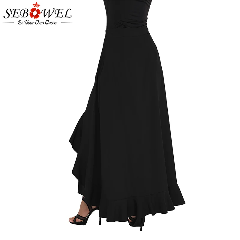 Black-Chiffon-Tie-Waist-Ruffle-Palazzo-Pants-LC77034-2-4 