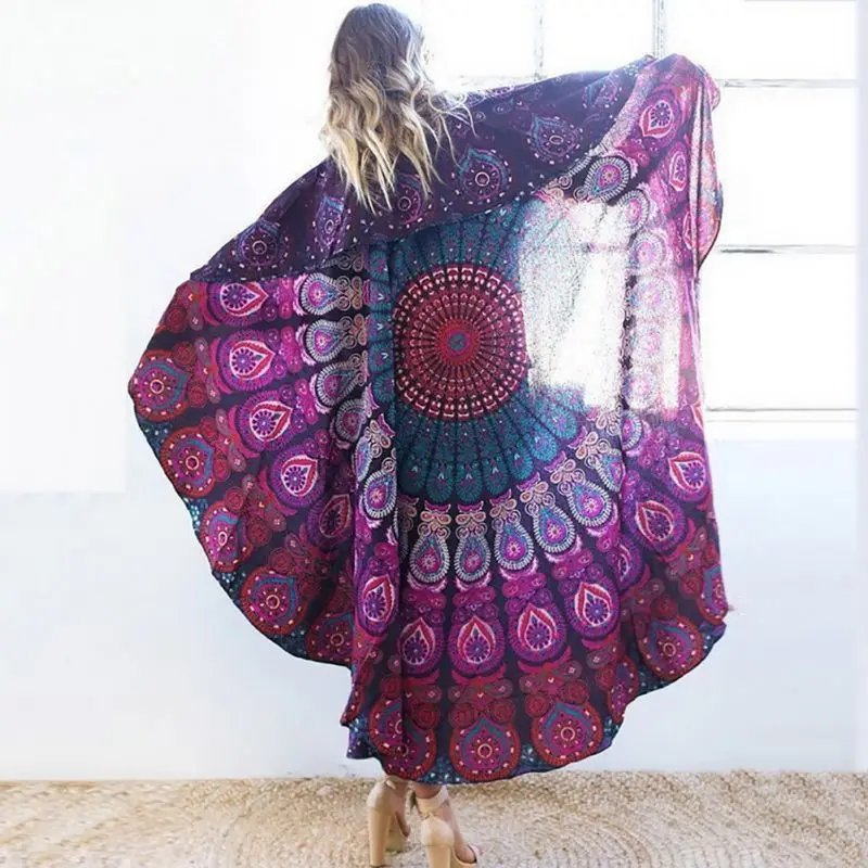 

Bedding Outlet Round Portable Towel Fire Peacock Mandala Chiffon Beach Swim Towels Bohemia Bain Para Playa Toallas Home textile