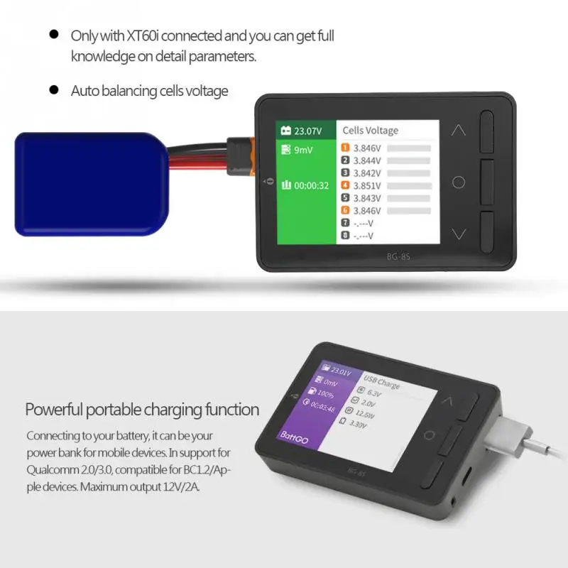 

BG-8S Smart Battery Checker Balancer Intelligent Signal Receiver Tester Checker Balancer Quick Charge Function XT60 Plug
