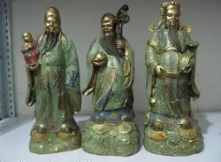 Бир 003802 100% Pure Bronze перегородчатой Три Долголетие Бог Фу Лу Шоу Статуя Будды Набор