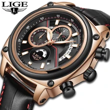 LIGE Mens Watches Top Brand Luxury Mens Fashion Business Watch Men Black Leather Waterproof Quartz Wristwatch Relogio Masculino