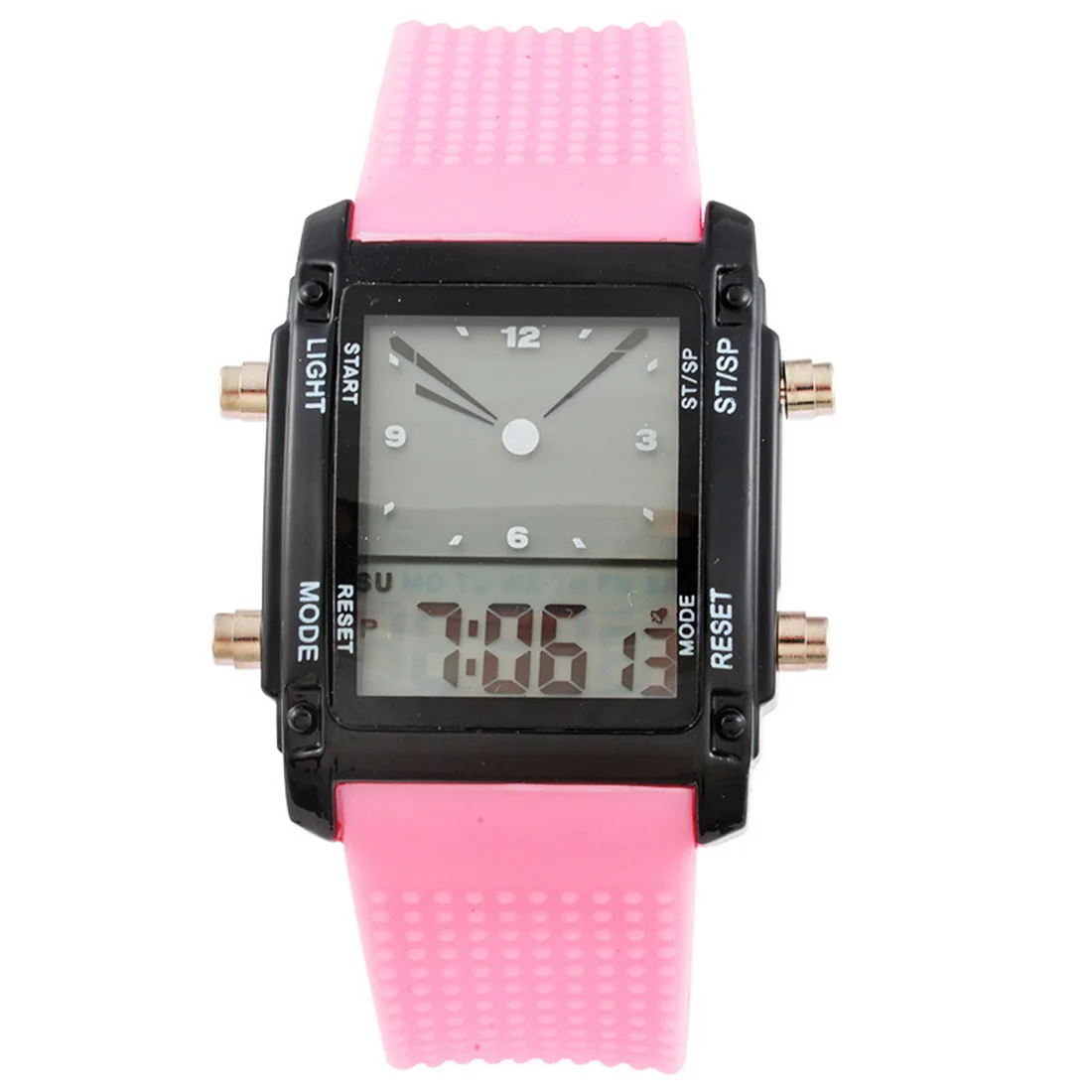pink black Новинка, мужские спортивные часы, красочные светящиеся часы, двойной дисплей, электронный светодиодный, спортивные часы, спортивный трекер - Цвет: pink black