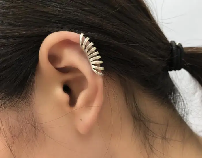 В стиле панк натуральная 925 пробы серебряные серьги клип-пирсинг Earcuff заявление уха ювелирные изделия без отверстие уха