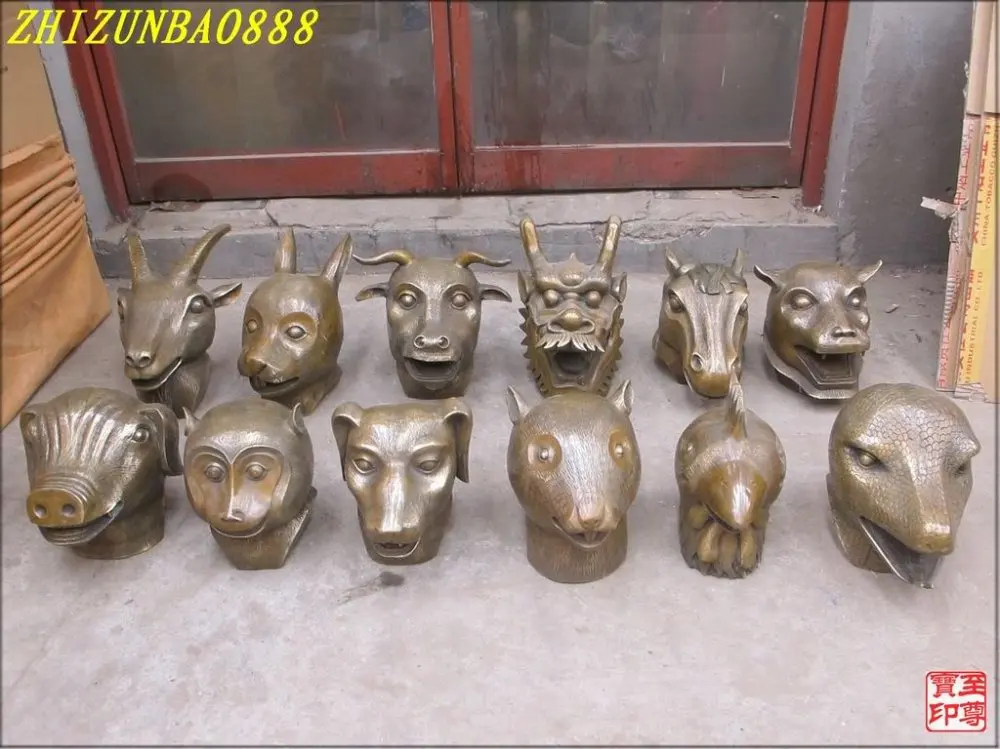 

China twelve Chinese zodiac signs bronze zodiac year animal head Statue