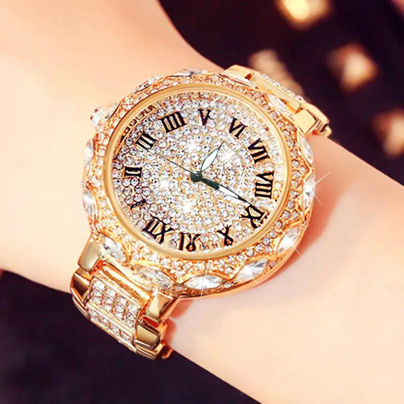 Роскошные золотые часы для женщин с бриллиантами из нержавеющей стали Qaartz наручные часы женские элегантные часы Relogio Femino