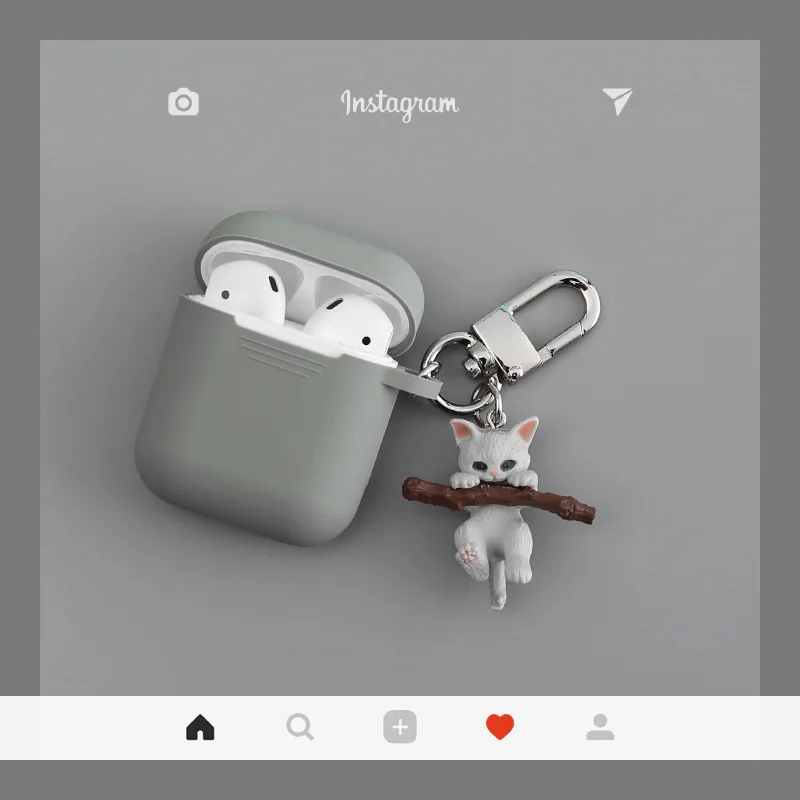 Gray Силиконовый чехол с милым котом для Apple Airpods 1 2 аксессуары чехол Защитная крышка сумка коробка для наушников чехол Брелок с фигурками из мультфильмов подарки - Цвет: Gray