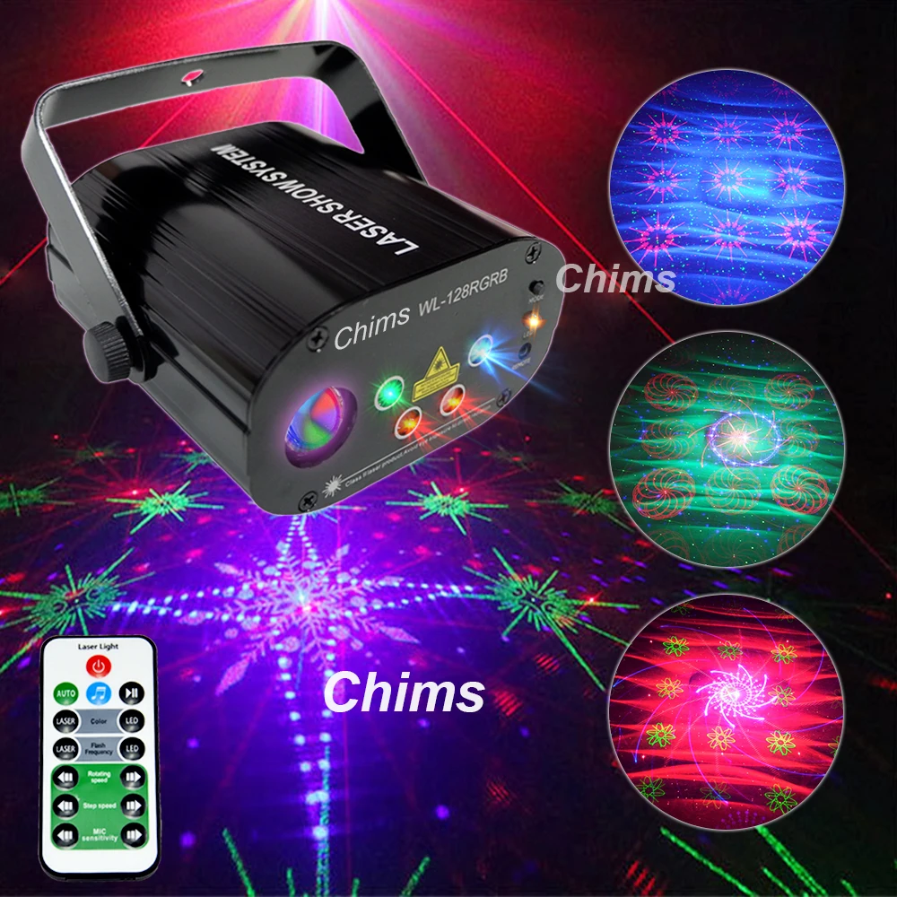 Chims RGB ضوء المرحلة حزب ضوء الليزر 96 نمط جهاز عرض ليزر Led الملونة DJ الموسيقى عيد الميلاد ديسكو ضوء مشاهدة الرقص DJ نادي بار
