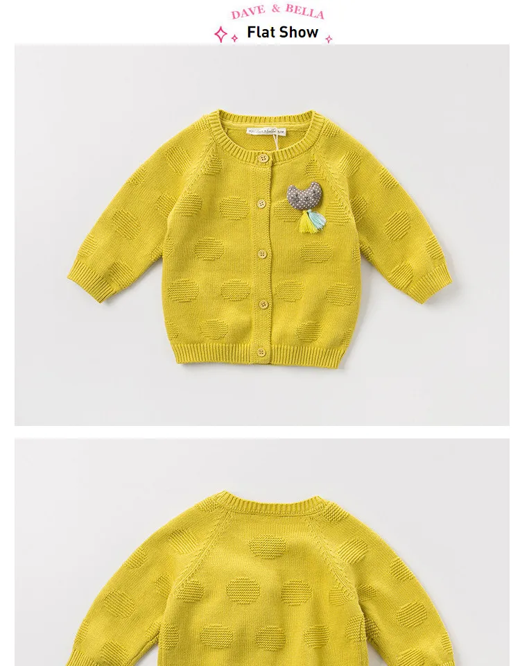 Dave bella/DBM10857; осенний Модный Кардиган для маленьких девочек; пальто для малышей; детский однотонный вязаный свитер с милым котиком